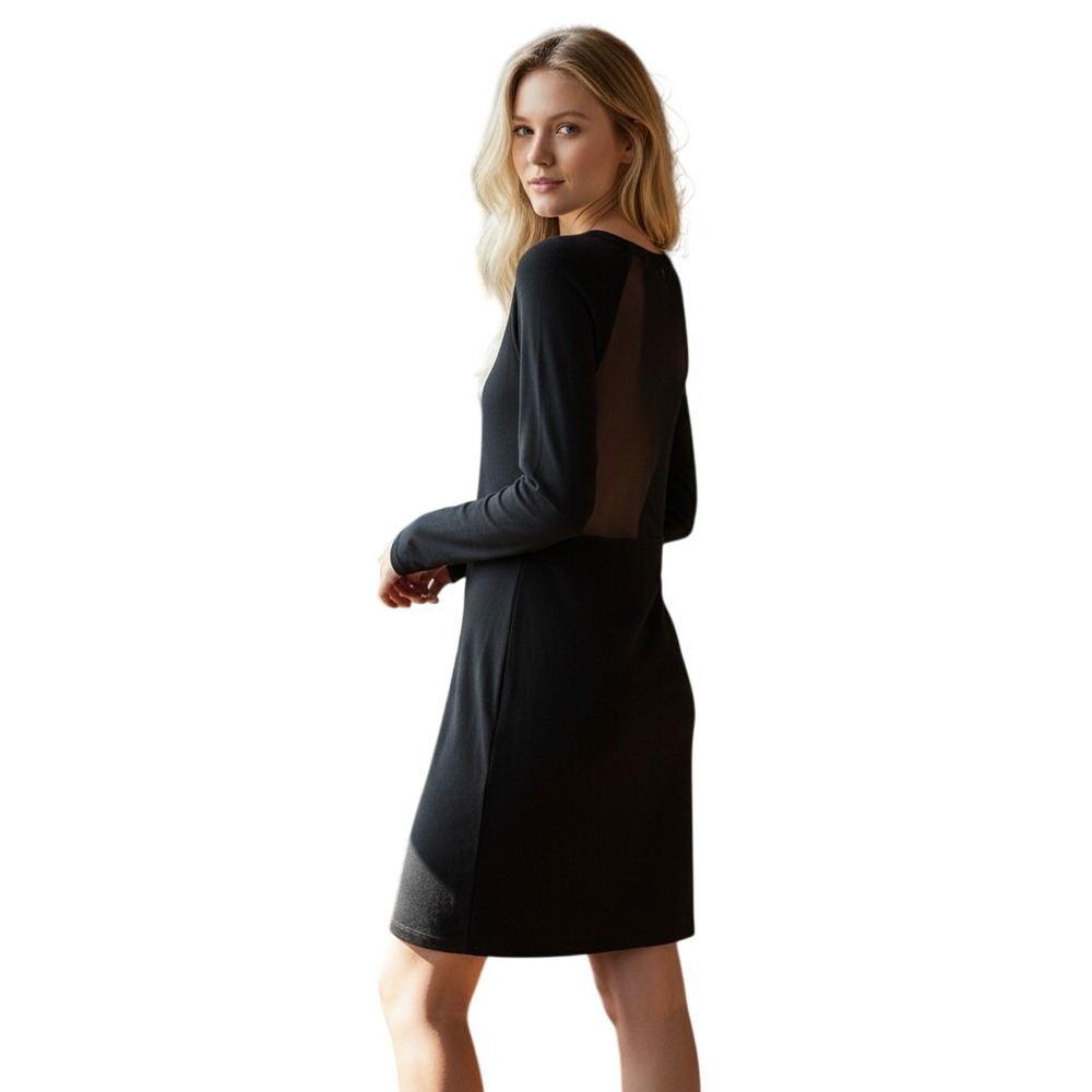 Alice + Olivia Dress Medium Black Long Sleeve Bodycon Sheer Mesh Back Minimalist